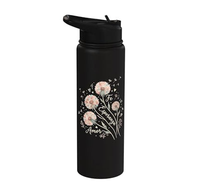 Fe Esperanza Amor Floral Christian Spanish Faith Cristianos Stainless Steel Insulated Water Bottle - color: Black