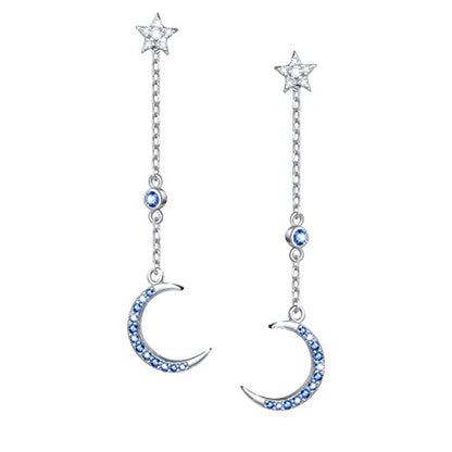 S925 Sterling Silver Heart Dangle Drop Earrings for Women Jewelry Gift - style: Crescent Stars