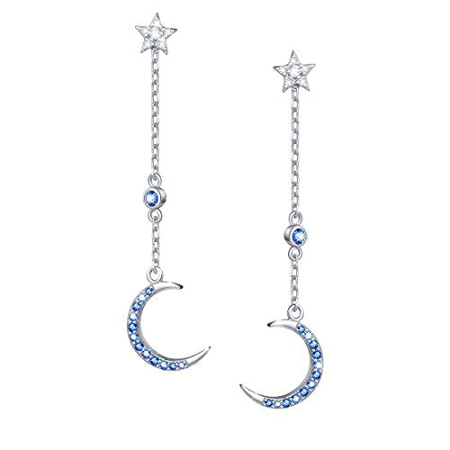 S925 Sterling Silver Heart Dangle Drop Earrings for Women Jewelry Gift - style: Crescent Stars