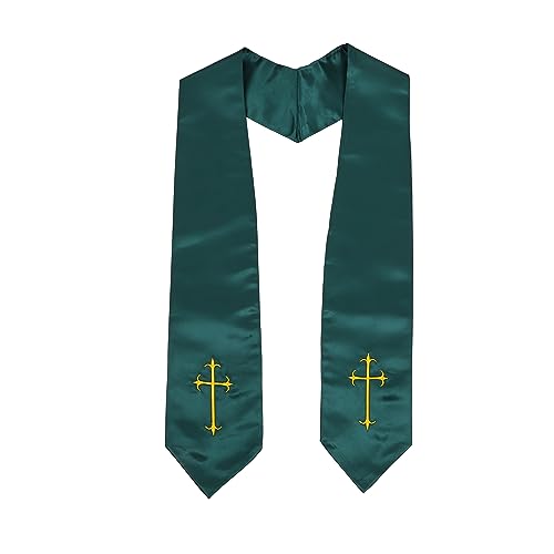 Clergy Stole, Choir Stole with Cross Embroidery 60'' - color: Forest
