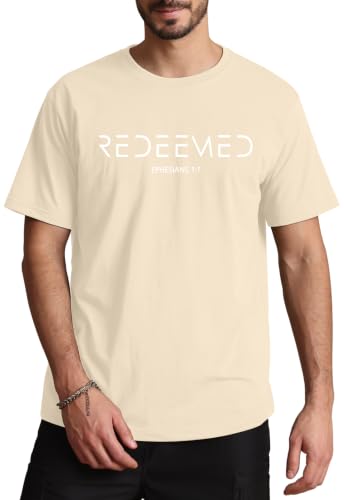 Aiyino Men's Redeemed Christian T-Shirt Graphic Tee 100% Cotton - color: Apricot, size: XX-Large