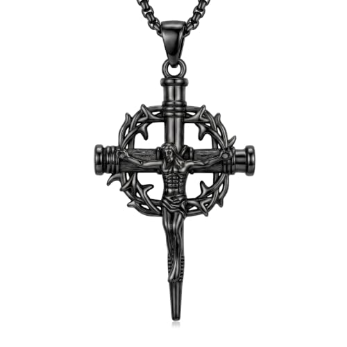 14K Gold Plated Cross Pendant Necklace Christian Jewelry Religious Gift - color: B06-Nail Jesus Cross Black