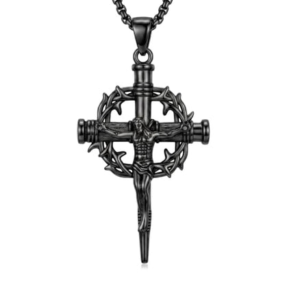 14K Gold Plated Cross Pendant Necklace Christian Jewelry Religious Gift - color: B06-Nail Jesus Cross Black