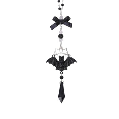 Black Crystal Car Rearview Mirror Charm - Y2K Gothic Bat Pendant Beaded Hanging Charms, Dark Fantasy Witch Halloween Cars Decor, Interior Ornament Gift for Women Men Driver - style: Bat