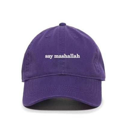 DSGN By DNA Say Mashallah Embroidered Hat Islamic Muslim Faith Inspired Cotton Baseball Cap Adjustable Dad Hat for Men&Women - color: Purple