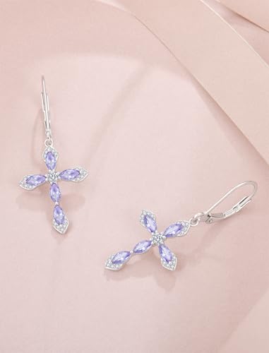 Birthstone Cross Earrings for Women 925 Sterling Silver - color: 06 June - Alexandrite