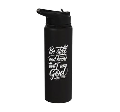 Be Still and Know That I Am God Psalm 46:10 | Christian Gift Stainless Steel Insulated Water Bottle - color: Black
