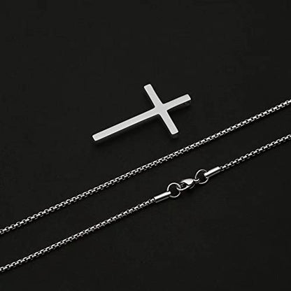 IEFSHINY Gifts for Men Boys - Stainless Steel Cross Pendant Chain Necklaces for Men, Mens 16-30 Inches Chain Gold Silver Black Cross Necklace Boys Jewelry Gifts - size: 16, style: Silver-cross pedant 0.7"*1.18"