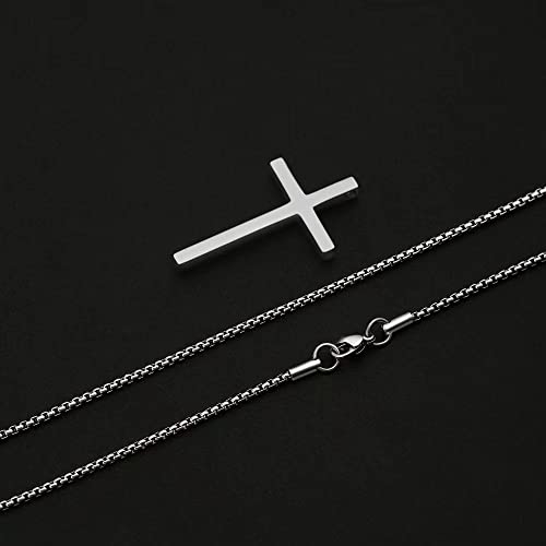 IEFSHINY Gifts for Men Boys - Stainless Steel Cross Pendant Chain Necklaces for Men, Mens 16-30 Inches Chain Gold Silver Black Cross Necklace Boys Jewelry Gifts - size: 20, style: Silver-cross pedant 0.7"*1.18"