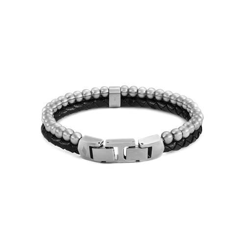 Fossil Men's Beaded Bracelet - color: Silver Beaded/Black