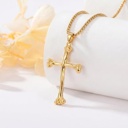 14K Gold Plated Cross Pendant Necklace Christian Jewelry Religious Gift - color: C01-Rib Cross Gold