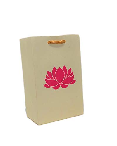 Desi Favors Lotus Gift Bags - Lotus Printed Paper for Christmas, Weddings, Birthday,s Pooja/puja Return Gifts Shagun Gift Bags - 7.4x4.7x3.14 Inch (Pack of 8) - style: Pearl White (Pink Lotus)