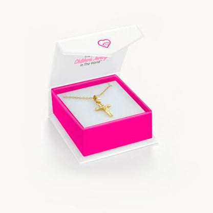 In Season Jewelry Jesus Crucifix Gold Necklace - Small Catholic Kids Cross Necklace for Girls & Boys - 16 Inch Chain Child-Sized Faith Gold Jewelry - Christian Gifts for Girls, Boys, & Teens