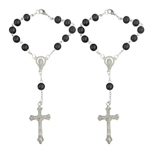 smilfuy 2PCS Car Rosary for Rearview Mirror, Black Rosary Pendant - color: Black