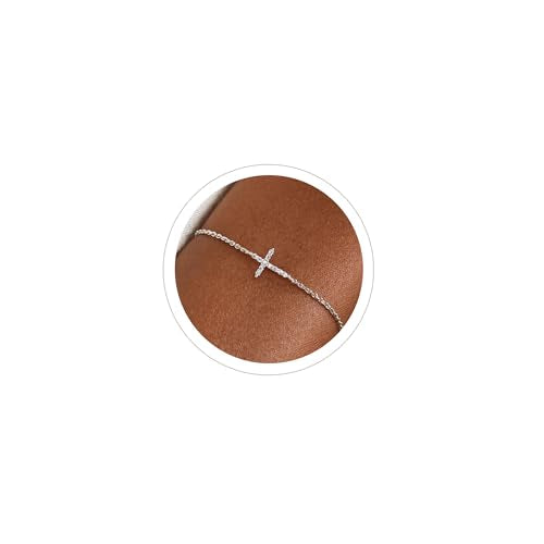 Moodear Cross Bracelet for Women, Dainty Sterling Silver/Gold Plated Gift - color: CZ Silver Cross Bracelet