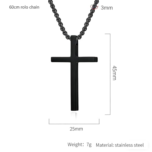 Cross Necklace for Men,Stainless Steel Christian Pendant Jewelry - color: B-black-60cm chain