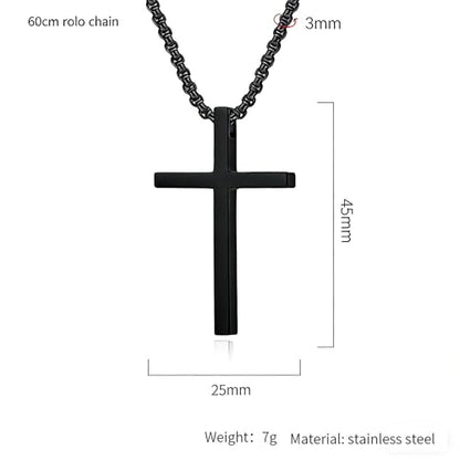 Cross Necklace for Men,Stainless Steel Christian Pendant Jewelry - color: B-black-60cm chain