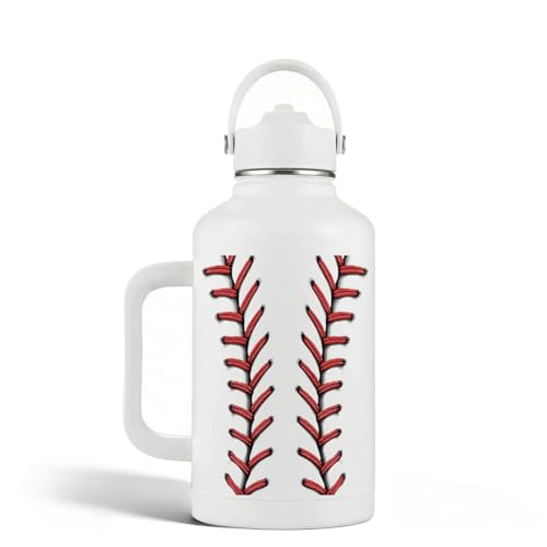 Baseball Gifts for Men Women 64 oz Baseball Water Bottle Insulated with Straw and Handle, Birthday Christmas Gift for Coach Lovers Fan Men - color: Baseball