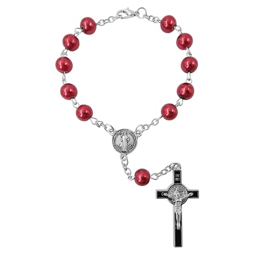 TALISMAN4U St Benedict One Decade Catholic Rosary for Car Rearview Mirror - color: Red Car rosary