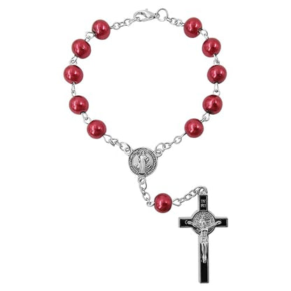 TALISMAN4U St Benedict One Decade Catholic Rosary for Car Rearview Mirror - color: Red Car rosary