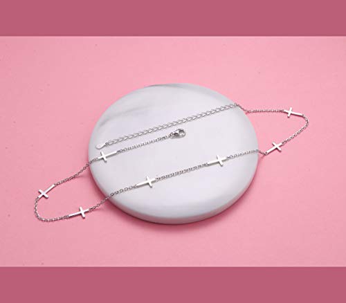 DAOCHONG Women S925 Sterling Silver Disc Statement Choker Necklace - style: Cross 2