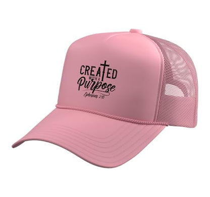 Created with a Destiny Ephesians 2 10 Bible Verses Trucker Hat with Adjustable Mesh Back - color: Pink