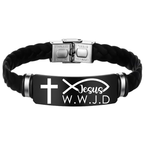 Adjustable Leather Christian Bracelet For Men, Faith Religious Gifts - color: WWJD