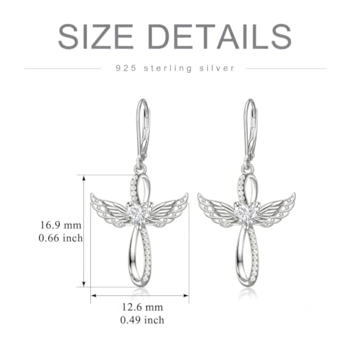 Cross Earrings for Women 925 Sterling Silver Cross Dangle Leverback Drop Earrings Christian Religious Jewelry Gifts Hypoallergenic