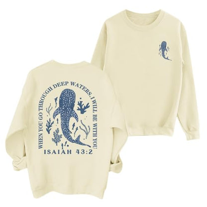 Sulayesh Christian Whale Shark Sweatshirts for Women Jesus God Bible Verse Hoodie Religious Faith Graphic Long Sleeve Shirts - color: Apricot, size: XX-Large