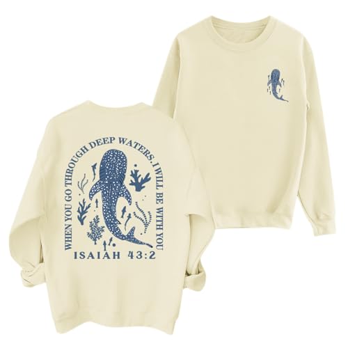Sulayesh Christian Whale Shark Sweatshirts for Women Jesus God Bible Verse Hoodie Religious Faith Graphic Long Sleeve Shirts - color: Apricot, size: Medium