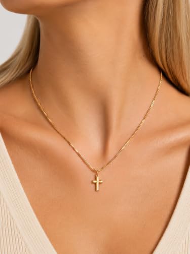 KeyStyle Cross Necklace for Women,Silver/Gold/Rose Gold Cross Pendant - color: Small Cross-Gold