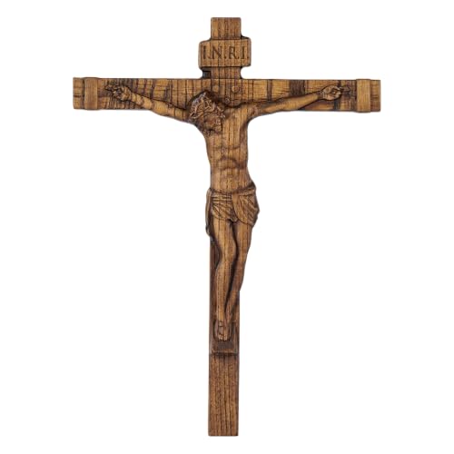 9.84in Handmade Catholic Wooden Wall Crucifix, Baptism Religious Faith Gift - size: 9.8"L x 7.2"W