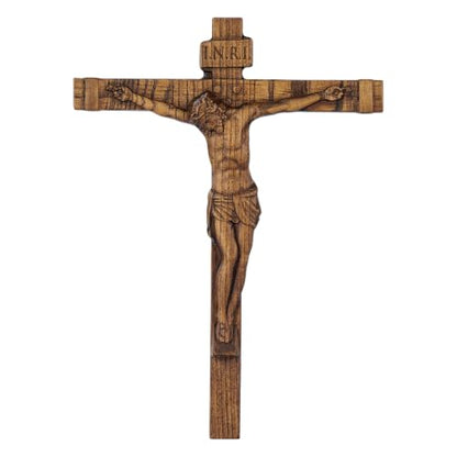 9.84in Handmade Catholic Wooden Wall Crucifix, Baptism Religious Faith Gift - size: 9.8"L x 7.2"W