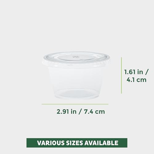 Freshware Plastic Portion Cups with Lids [4-Ounce, 100 Sets] - Souffle, Sampling, Sauce, Snack, Dressing, Jello Shot Cups, Plastic Containers, BPA Free - size: 4 oz - 100 sets