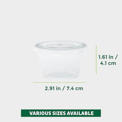 Freshware Plastic Portion Cups with Lids [4-Ounce, 100 Sets] - Souffle, Sampling, Sauce, Snack, Dressing, Jello Shot Cups, Plastic Containers, BPA Free - size: 4 oz - 100 sets