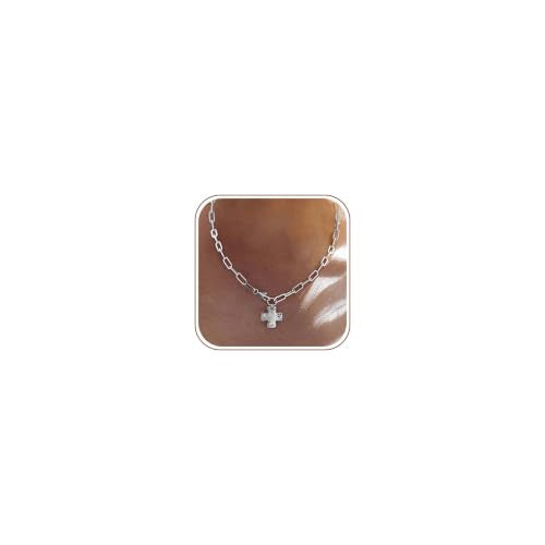 Bheop Chunky Cross Necklace for Women, 14K Gold Silver Statement Necklace - color: SL-Cross Necklace(0.8 inch Pendant)