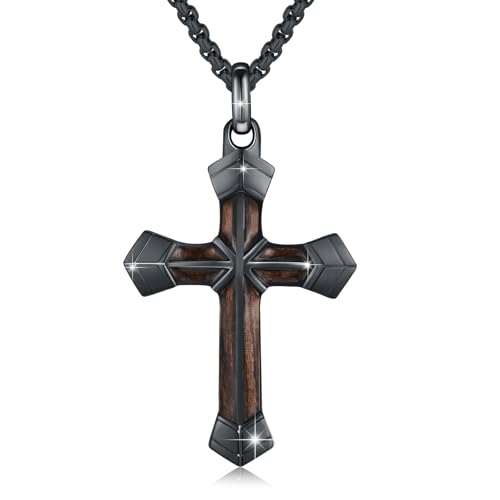 Cross Necklace for Men 925 Sterling Silver Cross Ebony Wooden Ankh Raven Praying Hands Crucifix Amulet Religious Jewelry Gifts for Men Women - color: Cross1