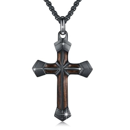 Cross Necklace for Men 925 Sterling Silver Cross Ebony Wooden Ankh Raven Praying Hands Crucifix Amulet Religious Jewelry Gifts for Men Women - color: Cross1