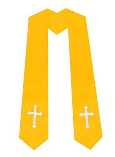 Unisex Clergy Stole with Embroidery Cross 72", Traditional Choir Stole - color: Gold
