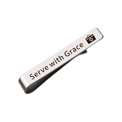 Novelty Mens Tie Clip for Wedding Graduation Gift for Him Son Grandson Birthday Christmas Gift Tie Clips for Dentist Pilot - style: serve with grace