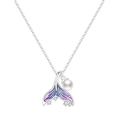 925 Sterling Silver Fashion Pendant Necklace for Women，Fashion Jewelry, 18K Gold Plated， Advanced Retro Series Link Chains ，Basic Multifunctional Accessories Suitable for Multiple Occasions and Daily Wear - color: Beauty Fish Tail Pearl