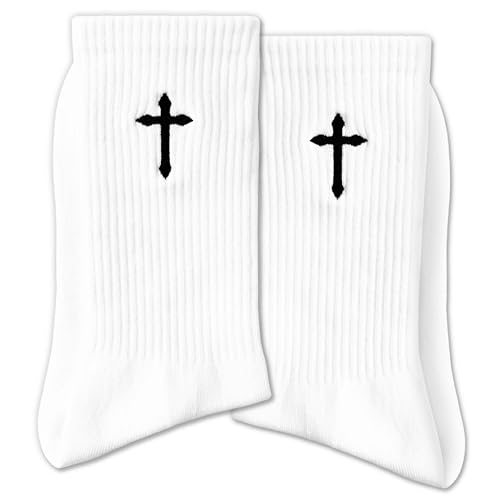 Christian Socks for Men, Biblical Crew Socks Gifts for Dad Grandpa Husband 3 - color: White Cross
