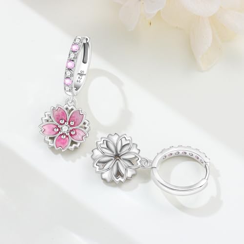 925 Sterling Silver Drop & Dangle Earrings for Women,Butterfly Dragonfly and Bee|Flower and leaf Earrings, Suitable for Sensitive Ears Fashion Jewelry Gift- Hypoallergenic Earrings - color: Cherry blossom