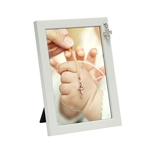 MIMOSA MOMENTS Religious White Picture Frame with Cross Charm (White-Cross, 4x6)