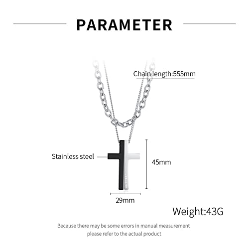 OLEVS Men's Cross Pendant Necklace Large Stainless Steel Cross Pendant Necklace for Men Women - color: Black Silver