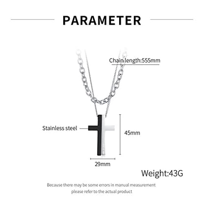 OLEVS Men's Cross Pendant Necklace Large Stainless Steel Cross Pendant Necklace for Men Women - color: Black Silver