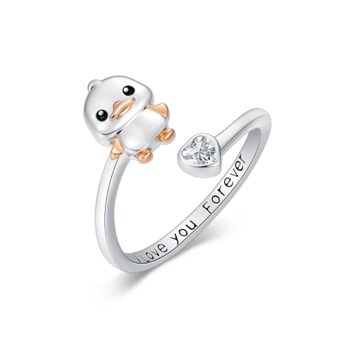 Dorunmo Adjustable Open Rings 925 Sterling Silver Cute Animal Rings for Women Vintage Jewelry Gifts - style: Duck