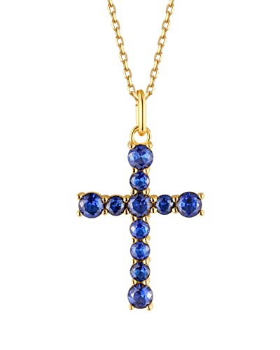 S.Leaf Cross Necklace for Women Gold Plated Cross Necklaces for Women 925 Sterling Silver Cross Pendant Necklaces for Women Birthday Anniversary - color: Cross_Necklace_09_Sep._Sapphire