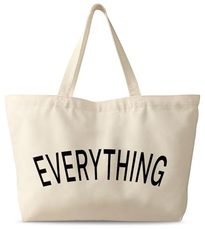 Miss Adola Large Tote Bag for Women - Canvas Tote Bag with Zipper Aesthetic Reusable Shoulder Bag for Gym, Travel, Work - style: Everything Letter