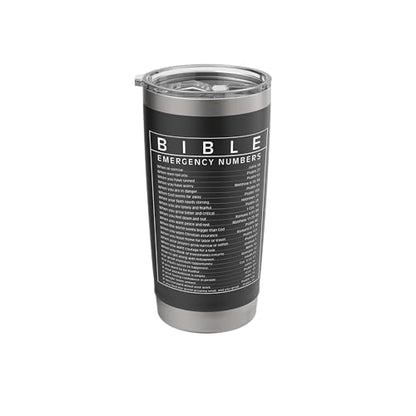 Bible Emergency Hotline Numbers Bible Verse Scripture Gift Stainless Steel Insulated Tumbler - color: Black